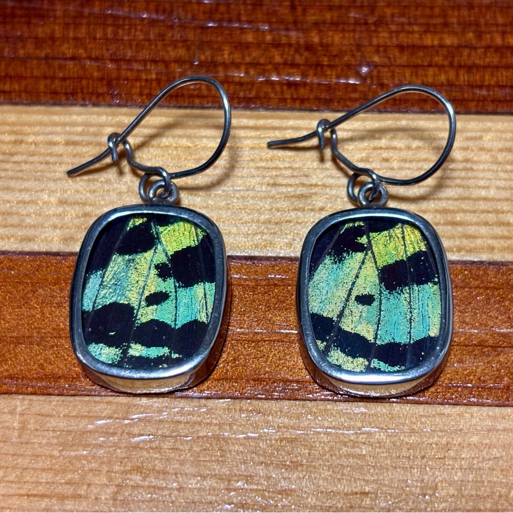 Handmade Real Butterfly Wing & Sterling Silver Double-Sided Iridescent Earrings